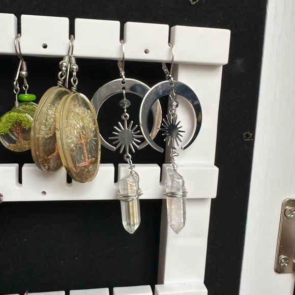 Celestial Gothic Moon And Star Quartz Crystal Earrings - Picture 8 of 9